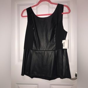 Kensie black pleather blouse size Large